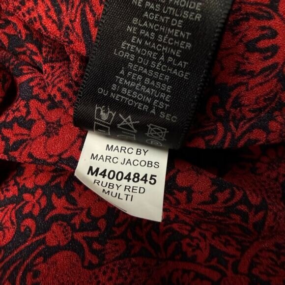MARC BY MARC JACOBS Tie Neck Button Up Blouse Top Size XS Ruby Red Multi - Picture 7 of 7